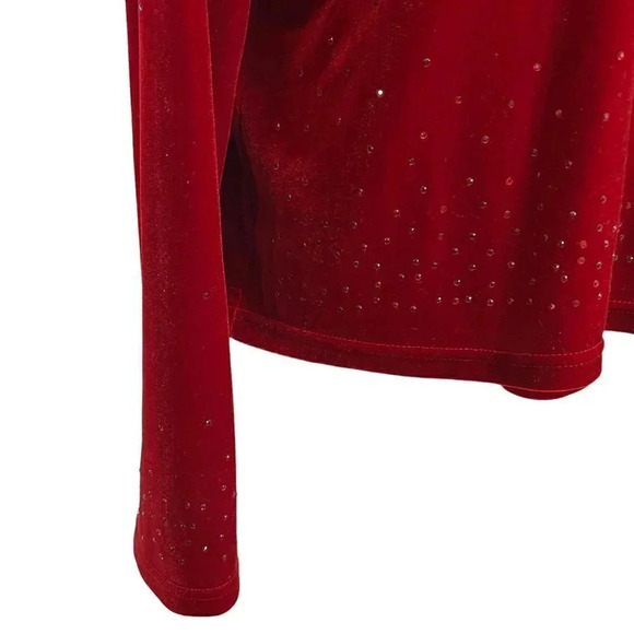 Jaclyn Smith Red Velour Rhinestone Studded Blouse Size Large Elegant Formal Top - Picture 5 of 7